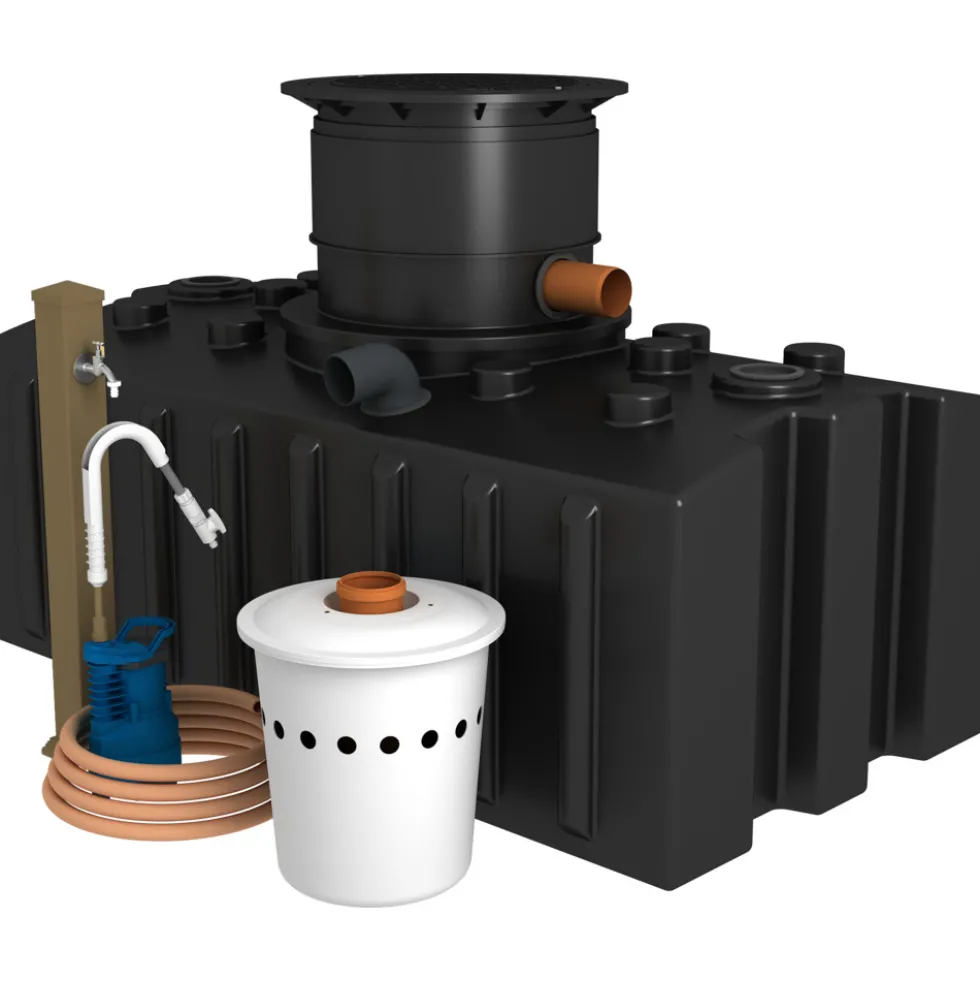 GreenLife Regenwassertank Komplettset mit Zapfsäule in Ebenholz-Optik
