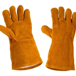 Grillhandschuhe aus Leder in Braun mit extra langem Schaft