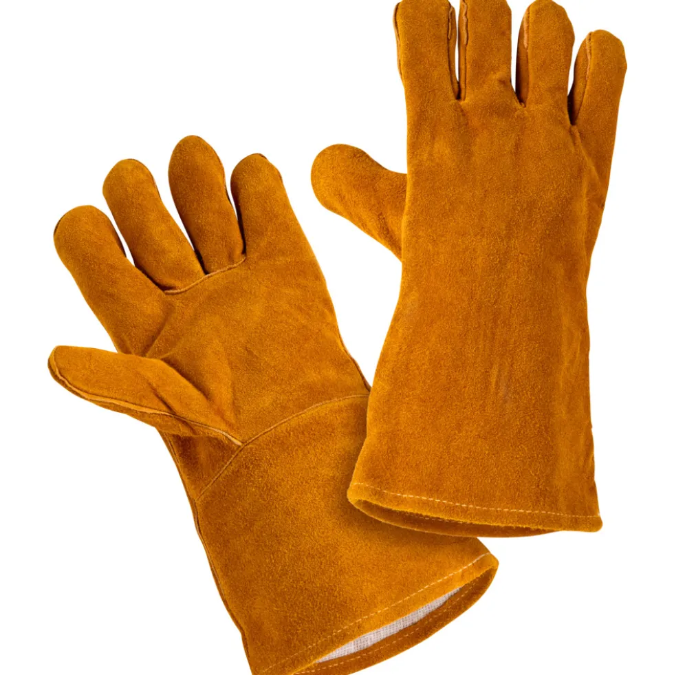 Grillhandschuhe aus Leder in Braun mit extra langem Schaft