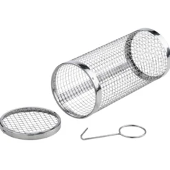 Grillkorb rollbar aus Edelstahl mit Haken 20 x 9 cm