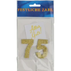 Grußkärtchen Festliche Zahl 75 in Gold 7 x 5 cm