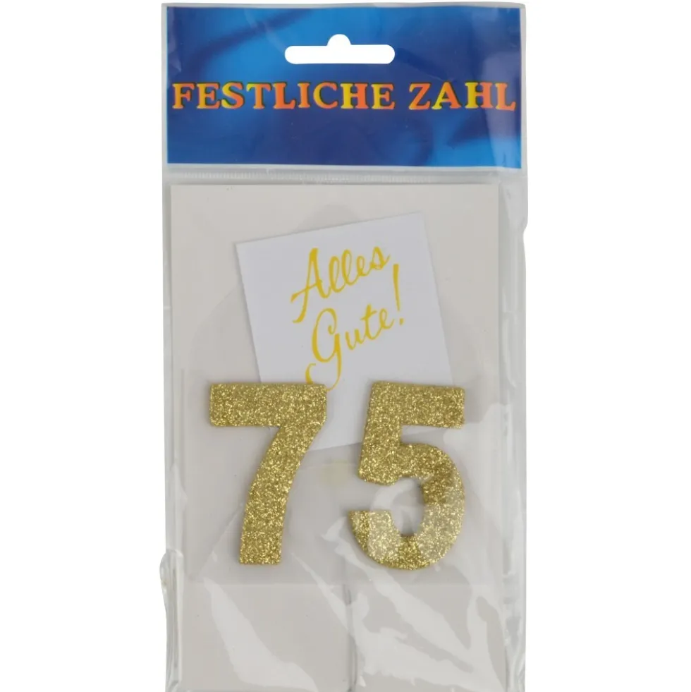 Grußkärtchen Festliche Zahl 75 in Gold 7 x 5 cm