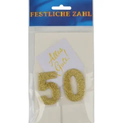 Grußkärtchen Festliche Zahl 50 in Gold 7 x 5 cm