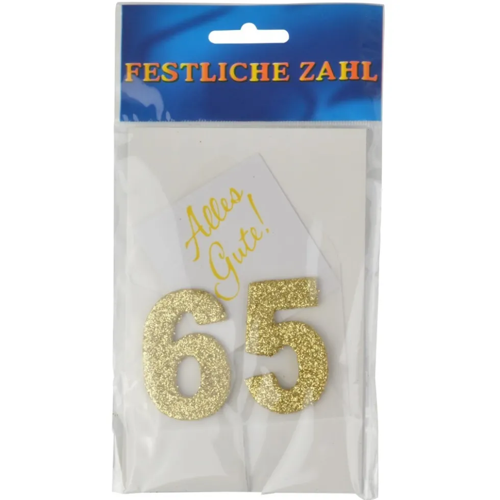 Grußkärtchen Festliche Zahl 65 in Gold 7 x 5 cm