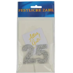 Grußkärtchen Festliche Zahl 25 in Silber 7 x 5 cm