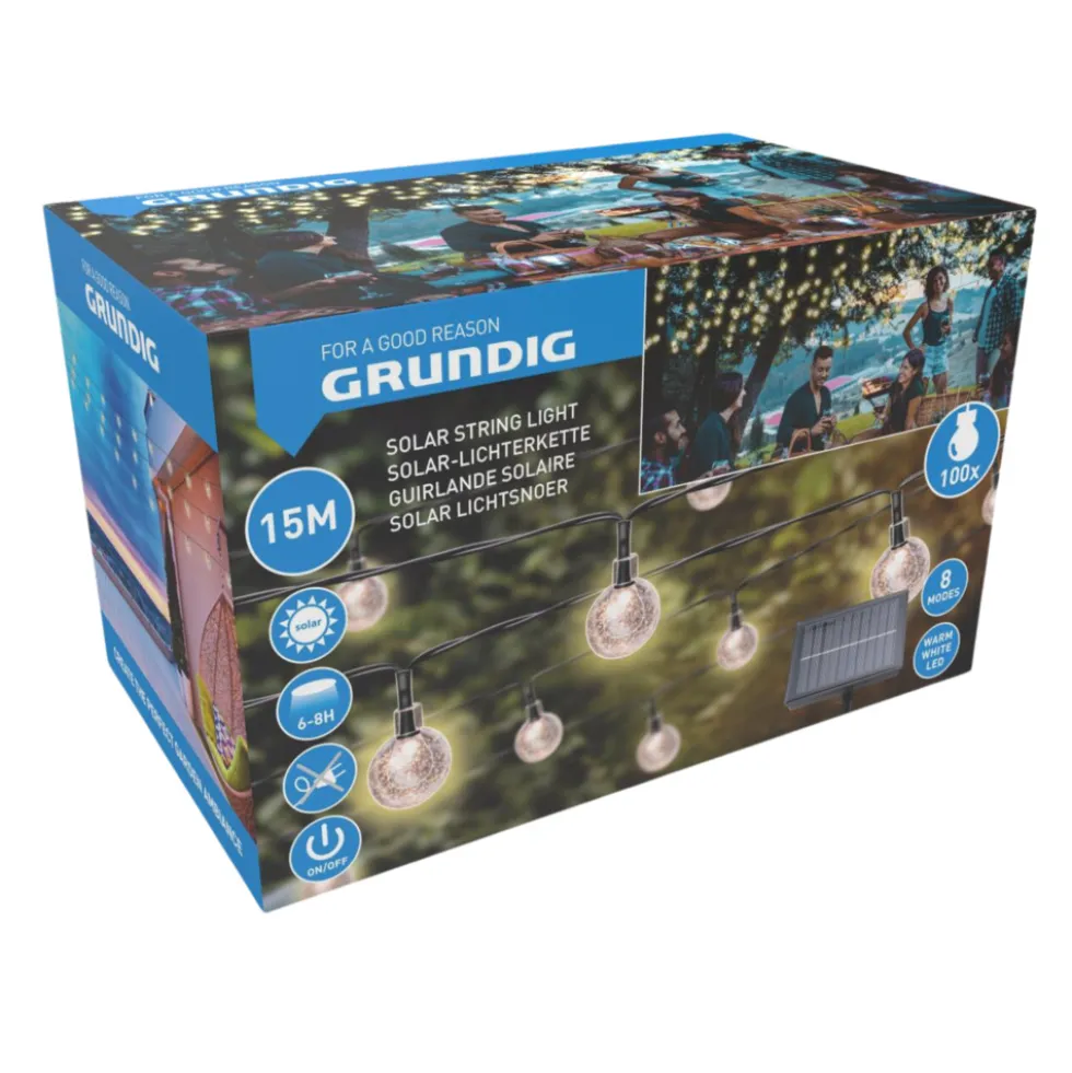 Grundig Solar Lichterkette 15m 100 LEDs warmweiß
