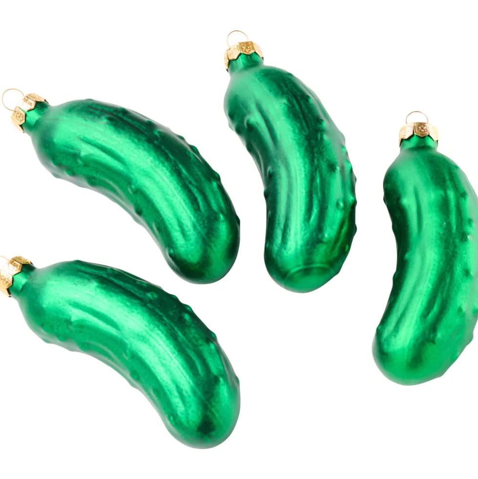 Gurken-Weihnachtskugeln 4 Stück aus Glas