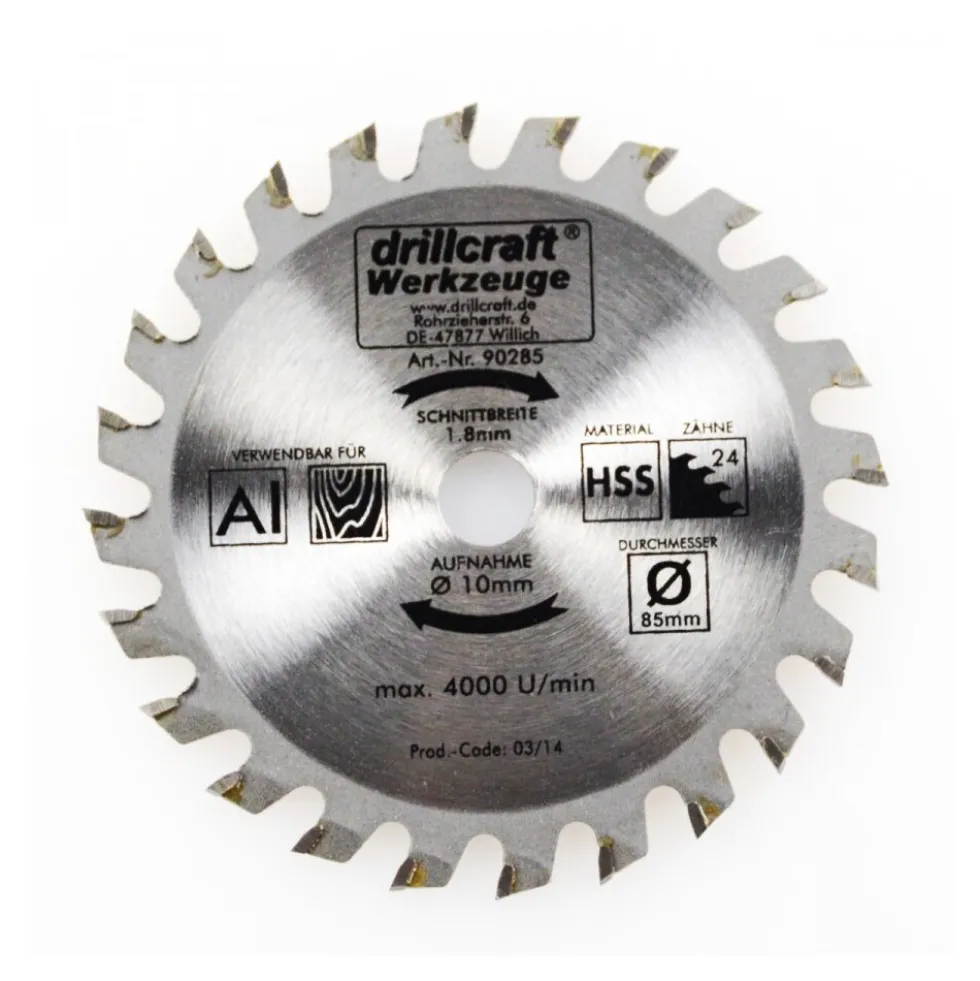 HM Kreissägeblatt 85mm 24Zähne Mini Sägeblatt Alu Kunststoffe Handkreissäge
