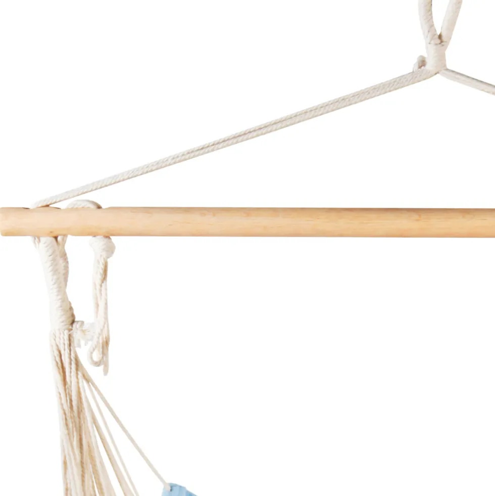 Hängesessel aus Polyester blau-weiß gestreift mit Holzstab