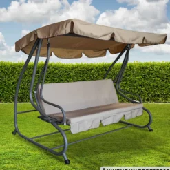 Hollywoodschaukel 4-Sitzer Miami 232 x 120 x 164 cm grau / creme