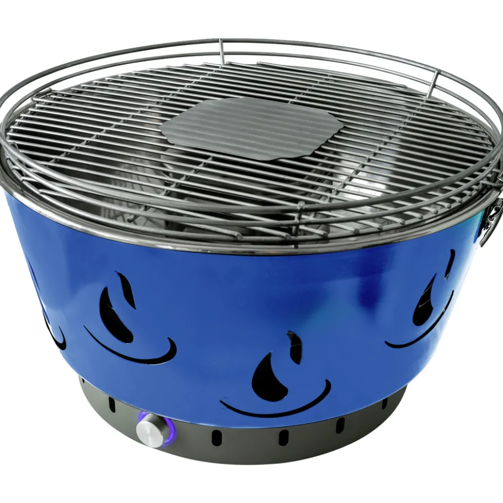 Holzkohle-Tischgrill mit Aktivbelüftung Ø 42 cm, blau