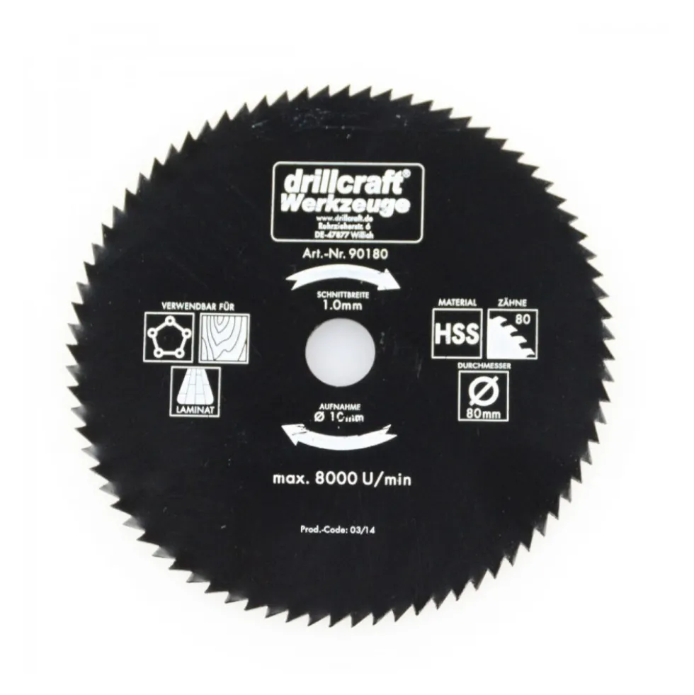 HSS Kreissägeblatt 80mm 80Zähne Mini Sägeblatt Holz Kunststoffe Handkreissäge