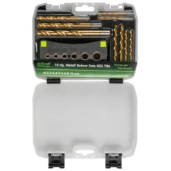 HSS TIN Bohrersatz 10-teilig, 2-10 mm, mit Bohrhilfe