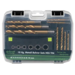 HSS TIN Bohrersatz 10-teilig, 2-10 mm, mit Bohrhilfe