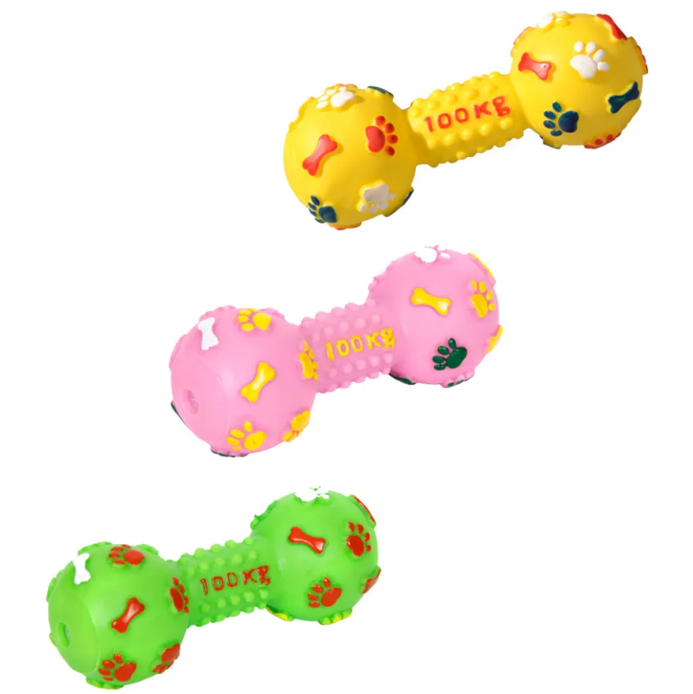 Hundespielzeug Hantel bunt 15 cm mit Quietsch-Effekt und Noppen