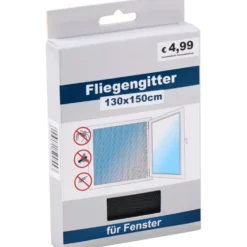 Insektenschutzgitter für Fenster 130 x 150 cm schwarz mit 1cm Klettverschluss