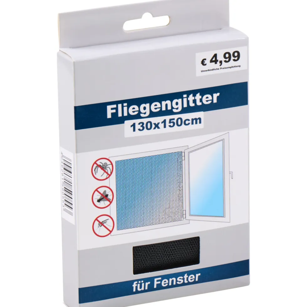 Insektenschutzgitter für Fenster 130 x 150 cm schwarz mit 1cm Klettverschluss