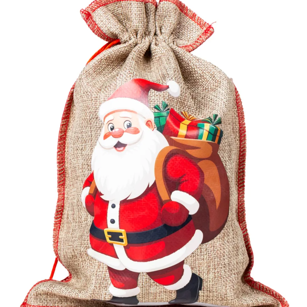 Jute-Geschenksack mit Zugkordel - 2 Motive sortiert 20x30cm