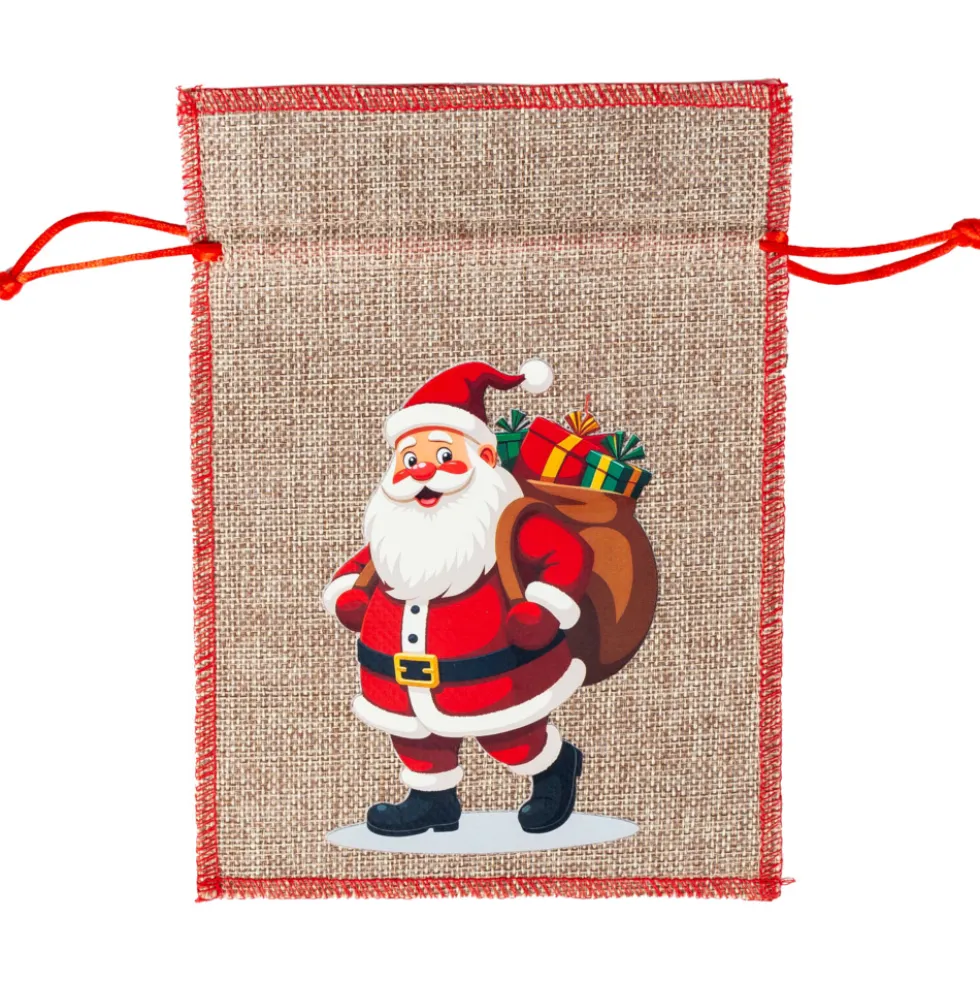 Jute-Geschenksack mit Zugkordel - 2 Motive sortiert 15x21cm