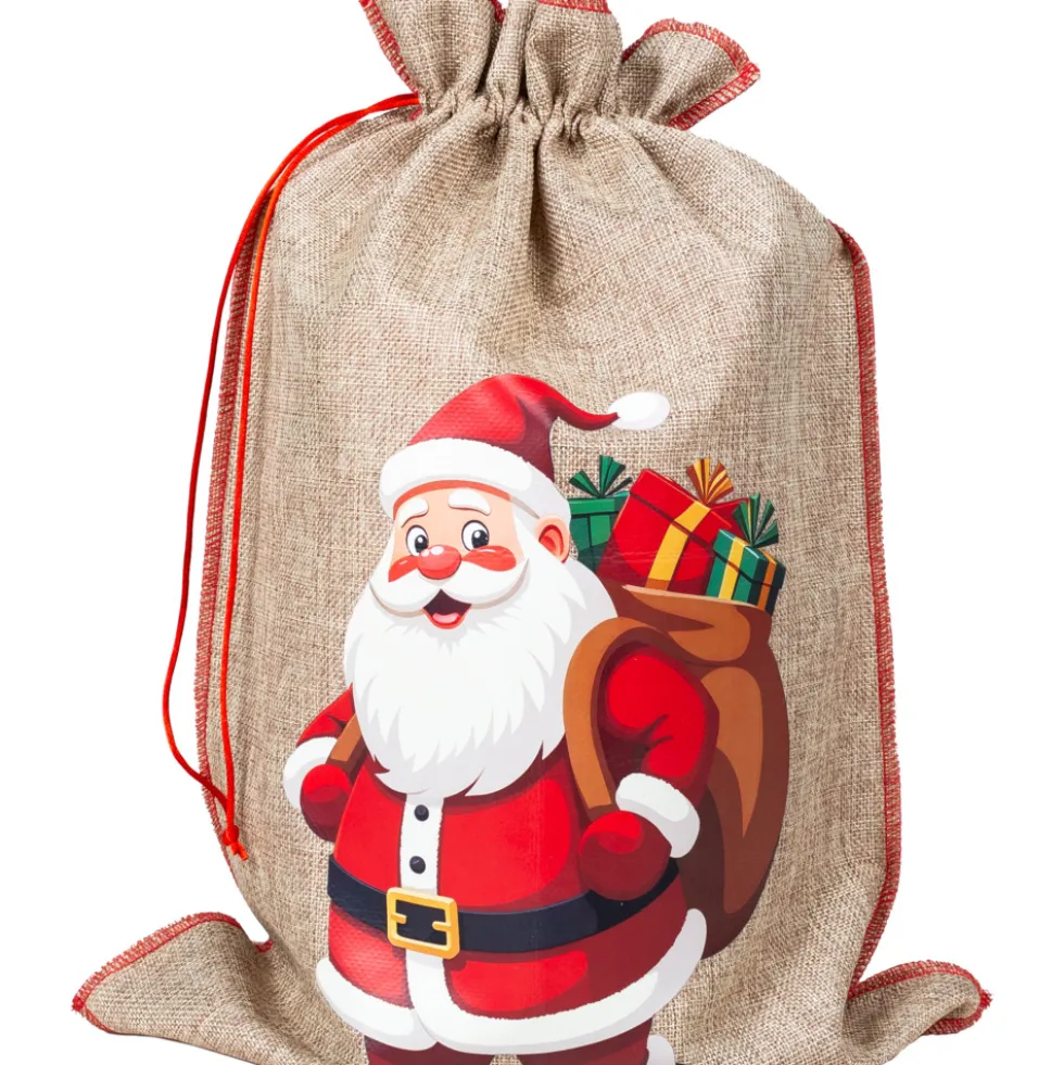 Jute-Geschenksack mit Zugkordel - 2 Motive sortiert 35x50cm