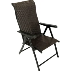 Klappsessel 2-er Set Stahl Schwarz und Polyrattan Braun