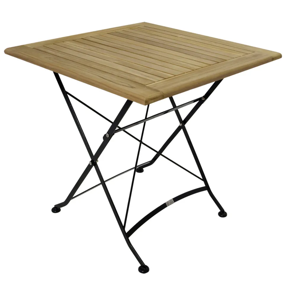 Klapptisch 75 x 75 cm Flachstahl Schwarz und Teakholz