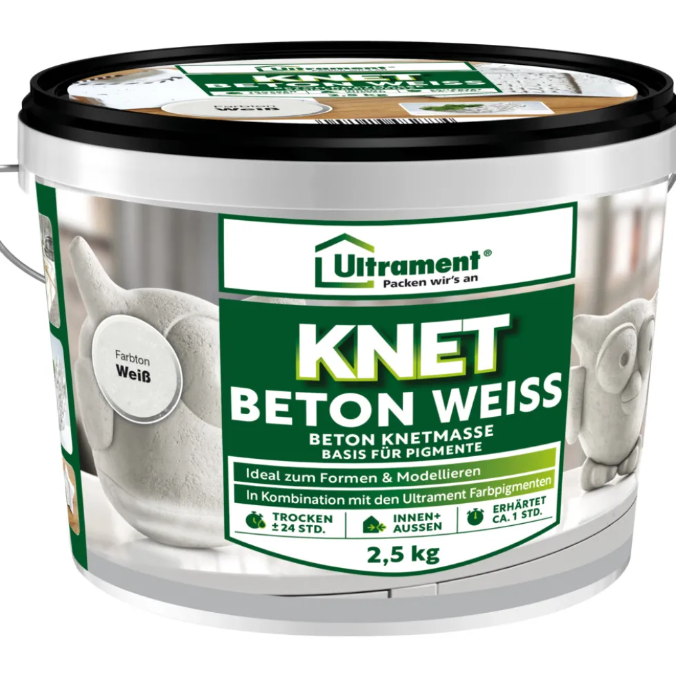 Knet-Beton weiß 2,5 kg pulverförmig im Eimer für innen und außen
