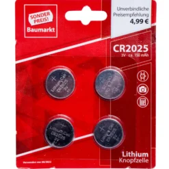 Knopfzellen Batterien CR2025 4 Stück nicht wiederaufladbar