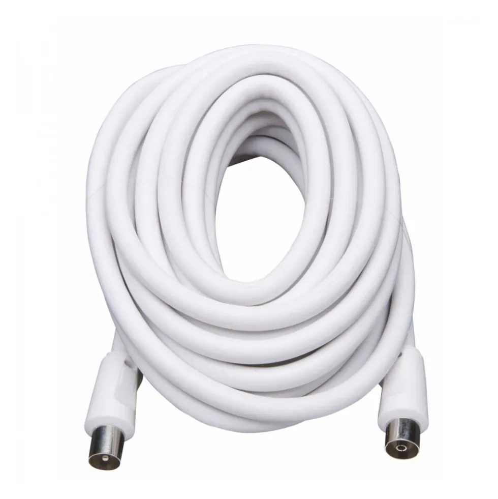 Koaxial Gerätekabel 5m weiss 1xF-Stecker 1xKupplung Koaxkabel Geräte Anschlußkabel