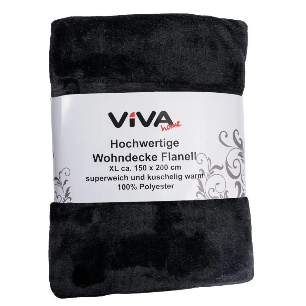 Kuscheldecke Flanell 150 x 200 cm aus Polyester in Schwarz