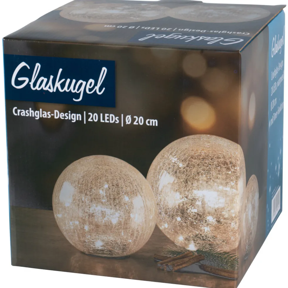 LED-Crashglas Kugel Ø 18 cm batteriebetrieben mit 20 warmweißen LEDs