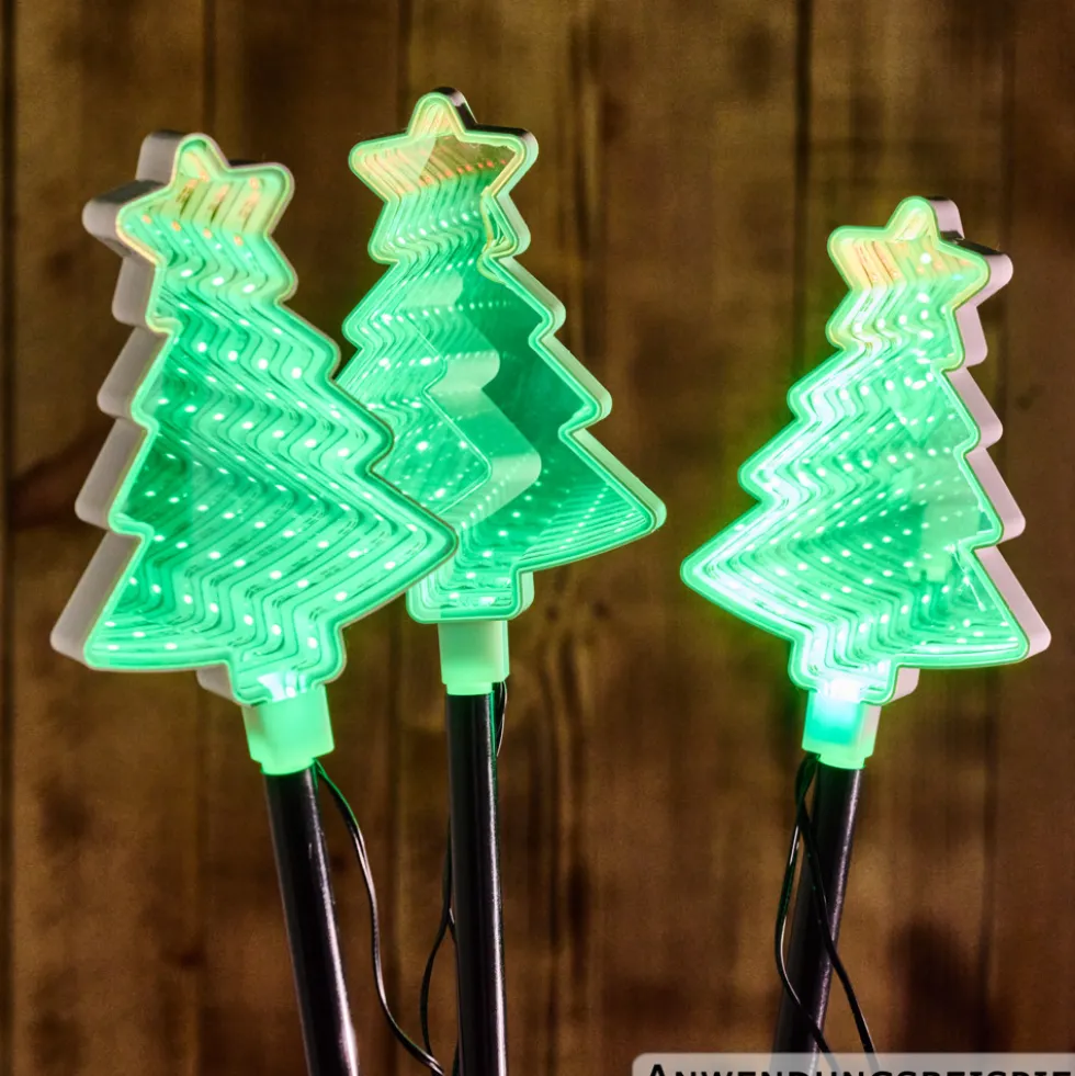 LED-3D-Spiegelleuchte Gartenstecker 3er-Set, sortiert