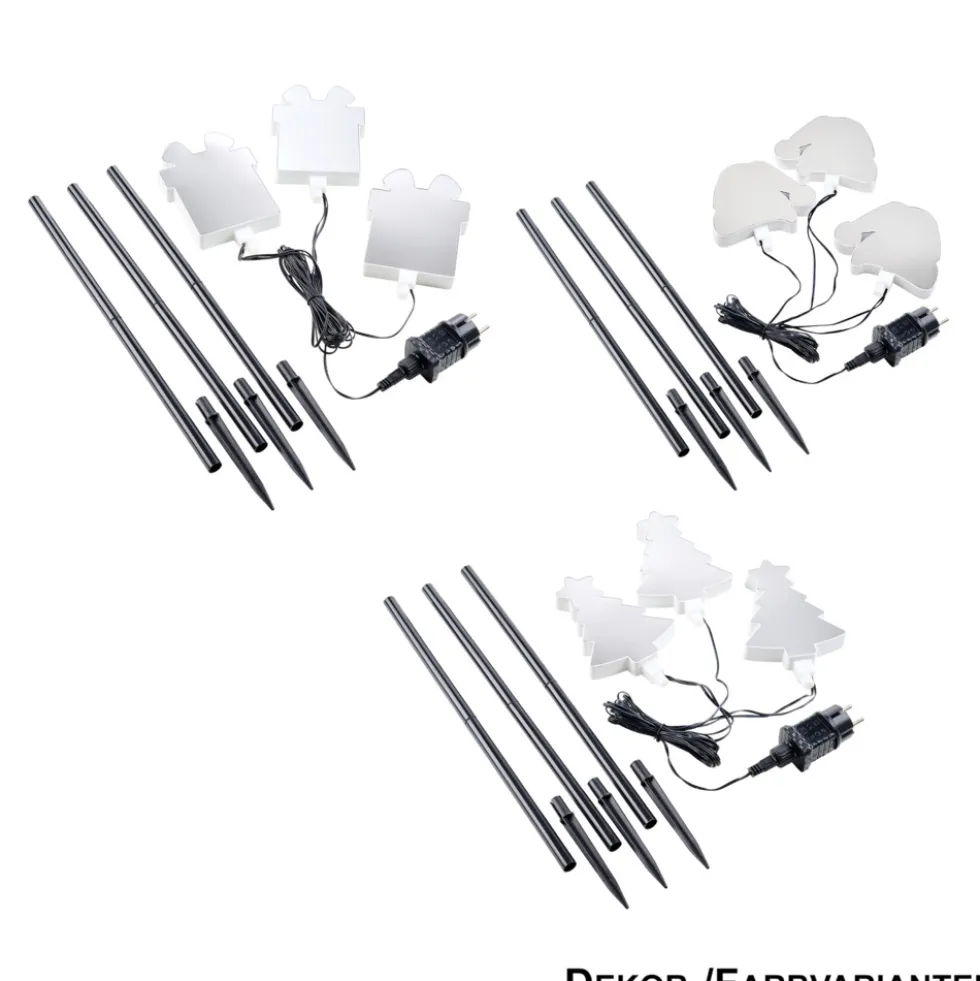 LED-3D-Spiegelleuchte Gartenstecker 3er-Set, sortiert