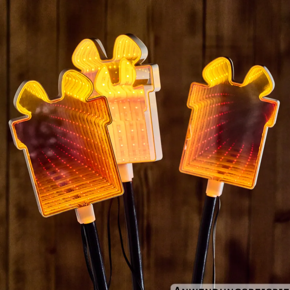 LED-3D-Spiegelleuchte Gartenstecker 3er-Set, sortiert
