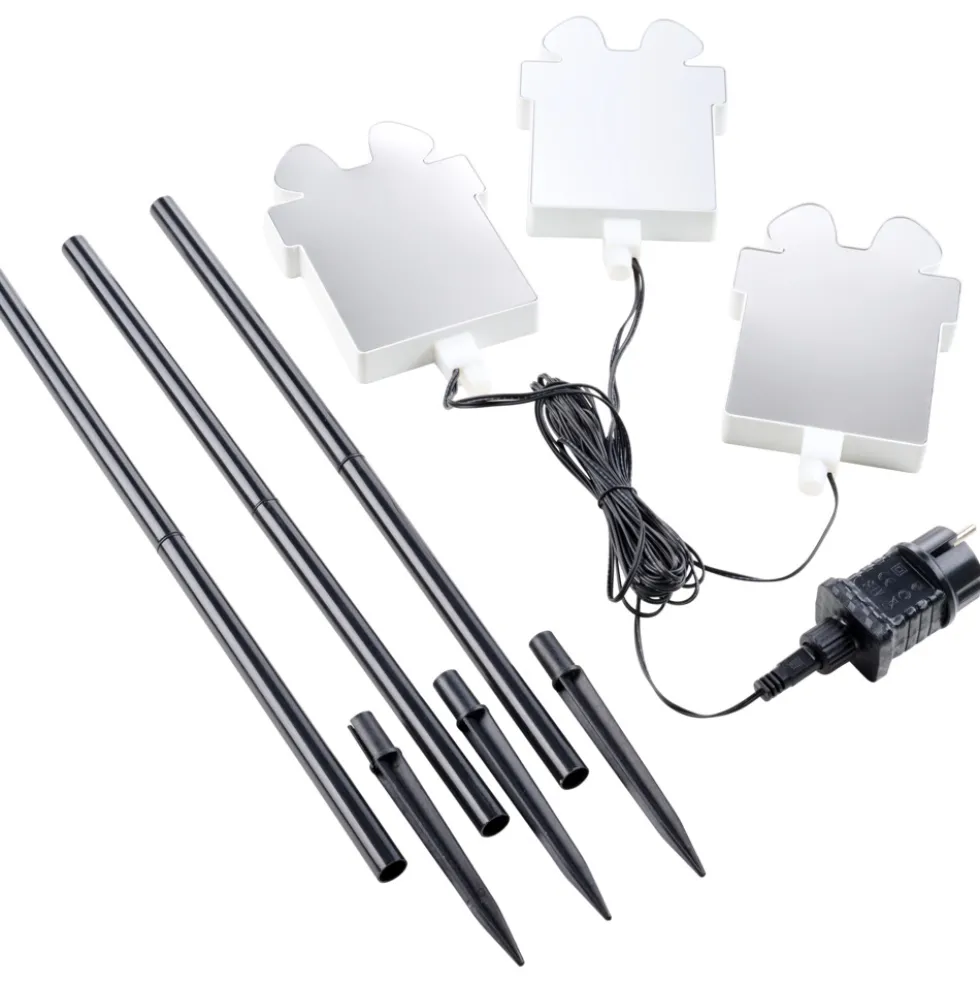 LED-3D-Spiegelleuchte Gartenstecker 3er-Set, sortiert