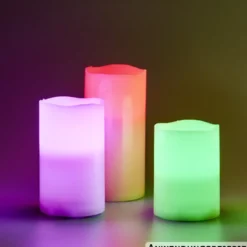 LED-Echtwachskerzen-Set 3-teilig weiß mit Farbwechsel