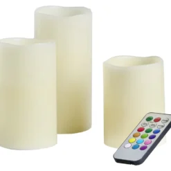 LED-Echtwachskerzen-Set 3-teilig weiß mit Farbwechsel