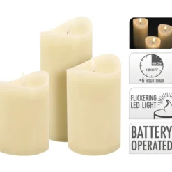 LED-Echtwachskerzen Set 3-teilig mit Timer
