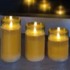 LED Echtwachskerzen Set 3-teilig im Glas warmweiß mit Flackereffekt