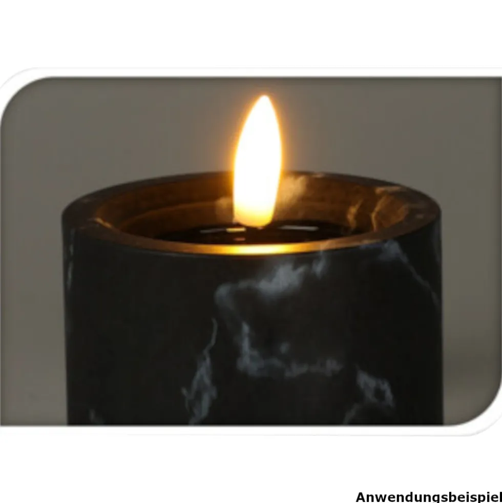 LED-Echtwachskerze 7,5 x 10 cm in Schwarz mit Timer