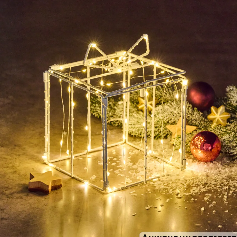 LED-Geschenkbox weiß faltbar 57 LEDs 15 cm