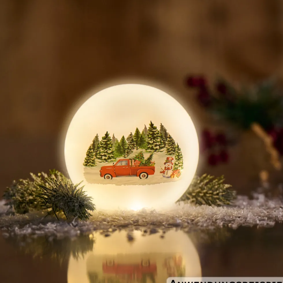 LED-Glaskugel mit Weihnachtsmotiv, 3-fach sortiert