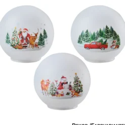 LED-Glaskugel mit Weihnachtsmotiv, 3-fach sortiert