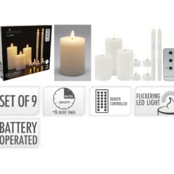 LED-Kerzen-Set 9-teilig weiß mit Fernbedienung