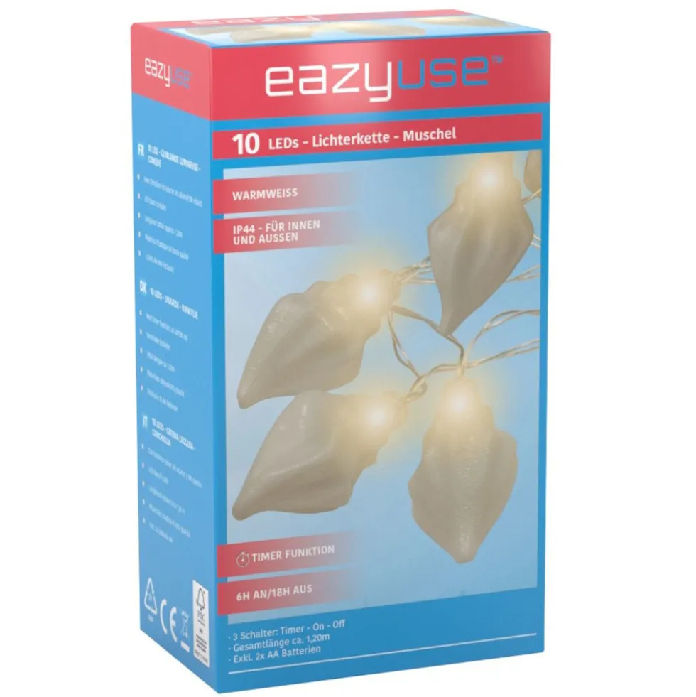 LED-Lichterkette 120 cm mit Muschelmotiv, 10 LEDs und Timerfunktion