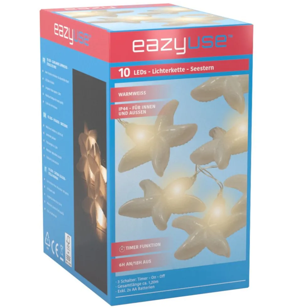 LED-Lichterkette 120 cm mit Seesternmotiv, 10 LEDs und Timerfunktion