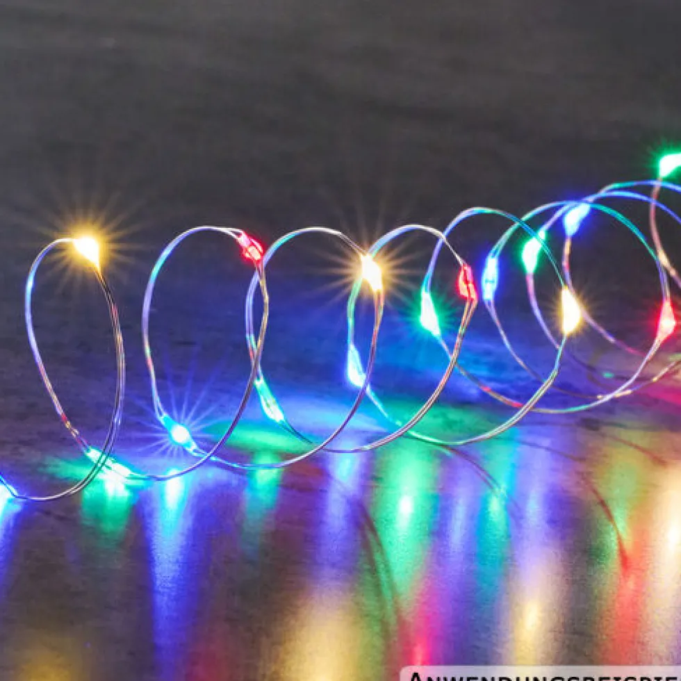 LED-Lichterkette 100 LED bunt aus Silberdraht