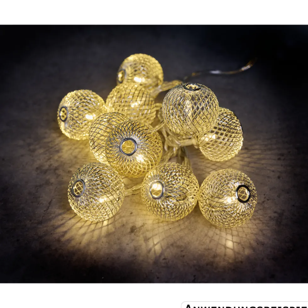 LED-Lichterkette mit 10 Silk-Kugeln Silber oder Gold