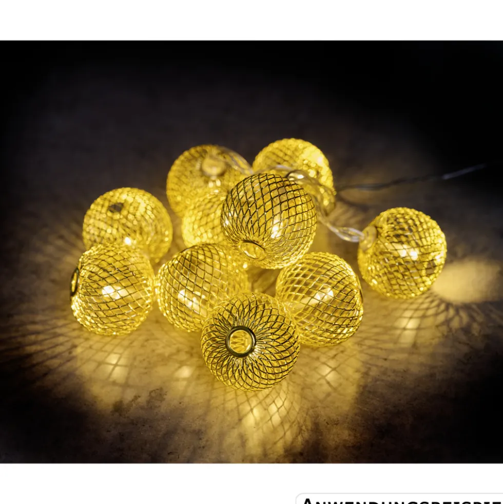 LED-Lichterkette mit 10 Silk-Kugeln Silber oder Gold