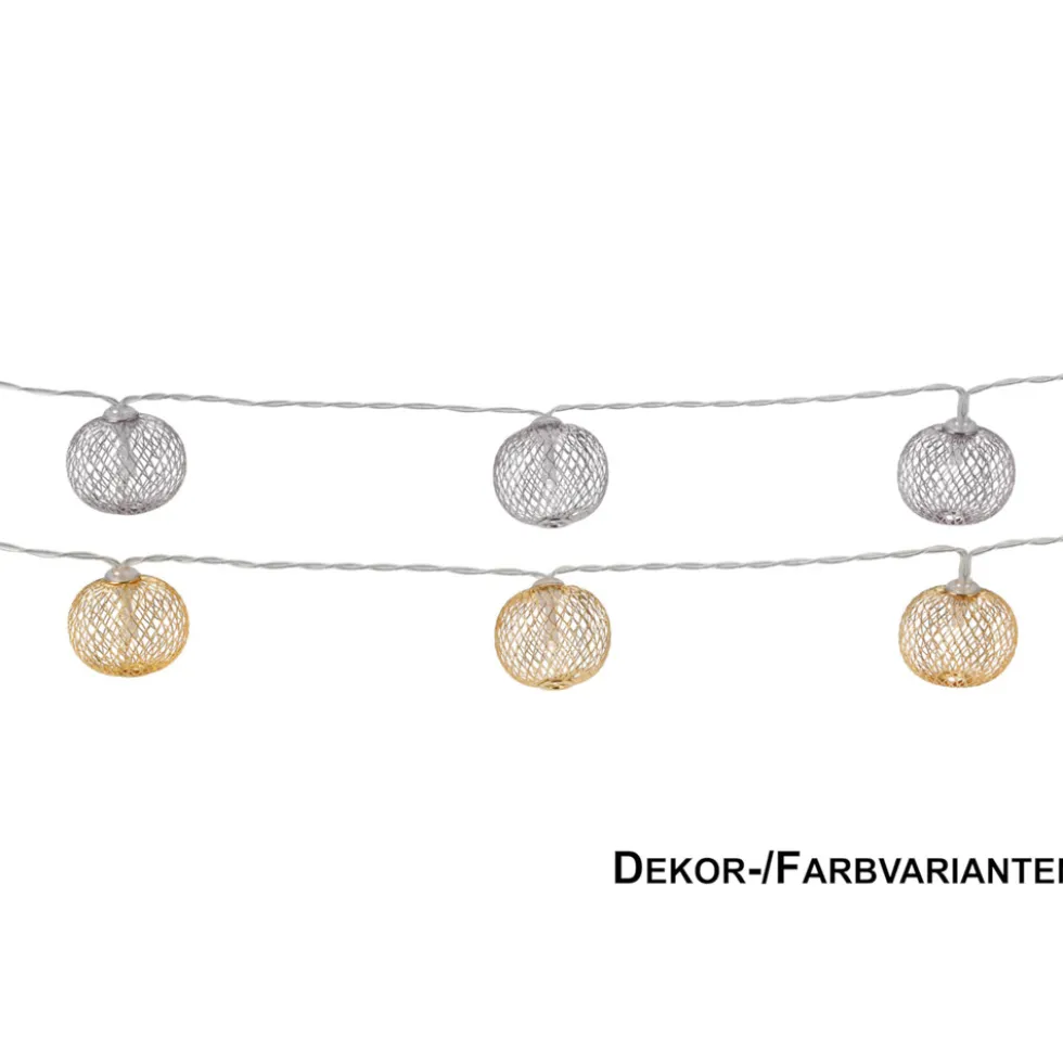 LED-Lichterkette mit 10 Silk-Kugeln Silber oder Gold